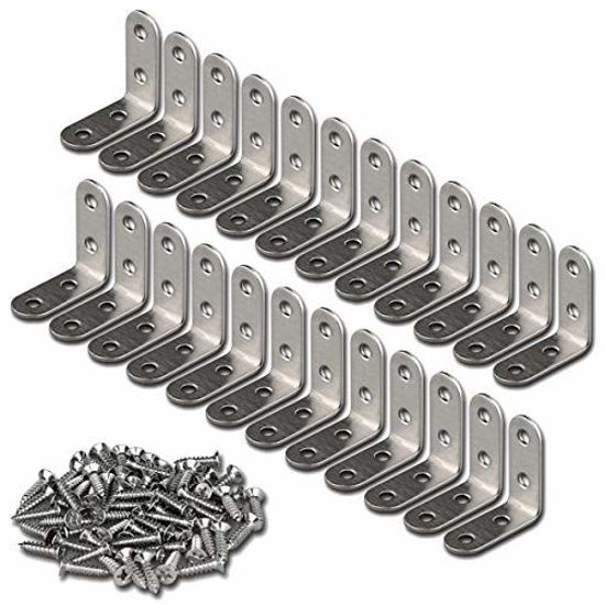 Picture of 24 Pieces Stainless Steel Corner Braces (1.57 x 1.57 inch40 x 40 mm) Joint Right Angle Bracket Fastener L Shaped Corner Fastener Joints Support Bracket, 96 Pieces Screws Included