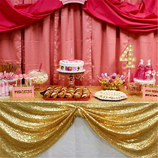 Picture of B-COOL 50x50 inch Rectangle Gold Sequin Tablecloth Glitter Tablecloth Sequin Wedding Christmas Tablecloth