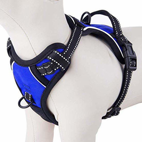 Picture of PHOEPET No Pull Dog Harnesses for Small Puppies Reflective Adjustable Front Clip Vest with 2 Metal Leash Attachment Hooks Soft Handle [Over The Head Design](M, Royal Blue)