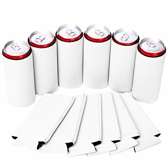 12 Pcs Slim Can Coolers 12 oz Plain Bulk Collapsible Soda Cover Coolies DIY Personalized Sublimation Sleeves for Weddings Bachelorette Parties