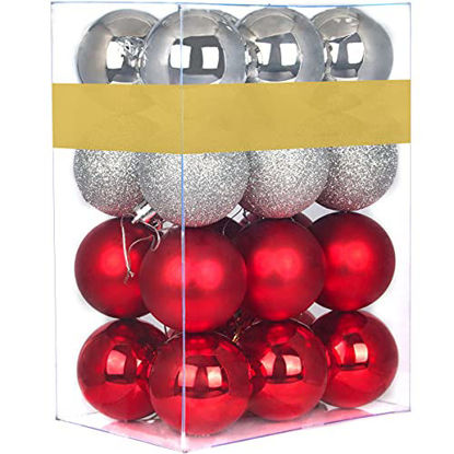 Picture of GameXcel 24Pcs Christmas Balls Ornaments for Xmas Tree - Shatterproof Christmas Tree Decorations Large Hanging Ball Silver & Red 2.5" x 24 Pack