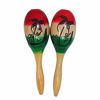 Picture of Maracas Musical Instrument, Small Wooden Tri-Colored with Palm Tree Silhouette, Latin Percussion, for Adults, Set of 2, 7 3/4 Inches