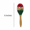 Picture of Maracas Musical Instrument, Small Wooden Tri-Colored with Palm Tree Silhouette, Latin Percussion, for Adults, Set of 2, 7 3/4 Inches