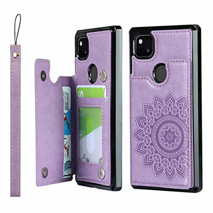 Picture of Jaorty Pixel 4a 4G Wallet Case with RFID Blocking Card Holder,Premium PU Leather Double Magnetic Buttons Stand Flip Wrist Lanyard Strap Back Cover for Google Pixel 4a 4G 5.81 Inch,Purple