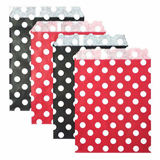 Picture of KEYYOOMY Candy Buffet Bags Small Paper Treat Bags (5 X 7 in, Red and Black Polka Dot)