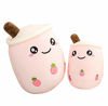 Picture of VickyPOP Cute Bubble Tea Plush Toy Stuffed Boba Food Shaped Pillow Cushion Cartoon Fruit Milk Tea Gift for Kids (Pink Open Eyes, 9.4 inch)