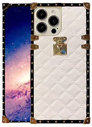 Picture of Westillux Compatible with iPhone 13 Pro Max case Luxury Square Edge Women Girly Box Trunk Cute Glitter 13 Pro Max 5g Cases Cover 6.7 inch (White)