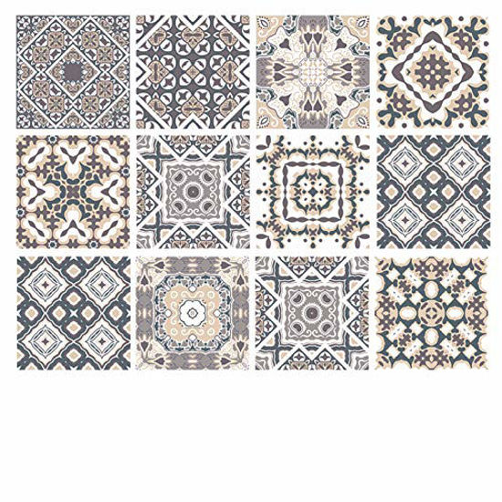 Picture of Leyu Mandala Decorative Wall Stickers Set 12 Units 6x6 inches, Peel & Stick Vinyl Self-Adhesive Tile Stickers. Home Decor. Staircase. Furniture Decor. Kitchen Backsplash