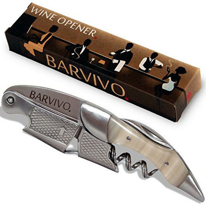 Picture of Professional Waiters Corkscrew by Barvivo - This Bottle Opener for Beer and Wine Bottles is Used by Waiters, Sommelier and Bartenders Around the World. Made of Stainless Steel and White Resin