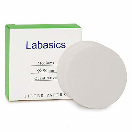 Picture of Labasics Quantitative Filter Paper Circles, 90 mm Diameter Cellulose Filter Paper with 15 to 20 Micron Particle Retention Medium Filtration Speed, Pack of 100