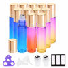 Picture of Essential Oil Roller Bottles 10ml by PrettyCare (12 Pack Rainbow Glass, Golden Cap, 24 Labels, 2 Extra Roller Balls, Opener, 2 Funnels) Roller Balls for Essential Oils, Roll on Bottles