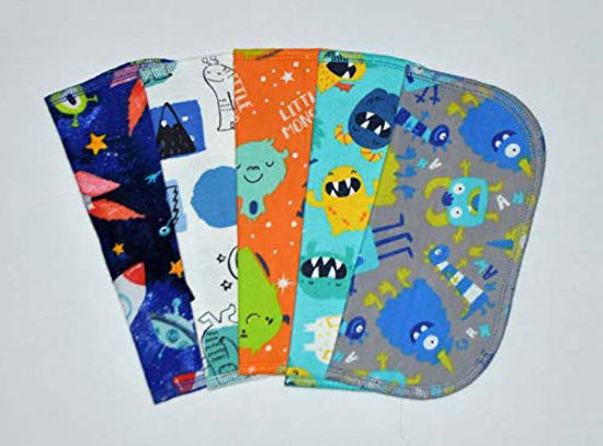 Picture of 2 Ply Printed Flannel 8x8 Inches Set of 5 Little Wipes Monsters