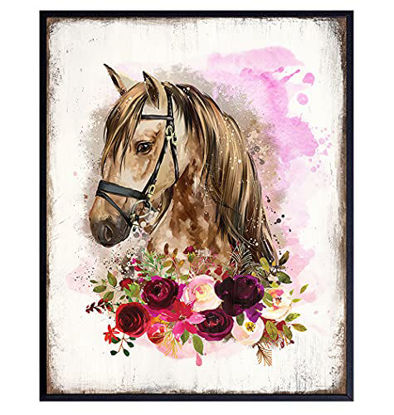 Picture of Boho Horse Wall Art & Decor - Rustic Farmhouse Barn Wall Decor for Girls Bedroom, Office, Living Room - Country Western Shabby Chic Decorations - Gift for Equestrian Women - Pink Pony Poster