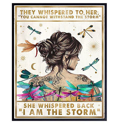 Picture of Inspirational Positive Quotes Wall Decor - She Whispered Back I Am The Storm - Hippie Boho Wall Art - Motivational Poster - Encouragement Gifts for Women - Rustic Bedroom Living Room Home Office