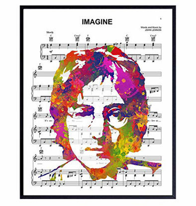 Picture of John Lennon Poster - 8x10 Beatles Wall Art Decor - Cool Unique Gift for Paul McCartney, Ringo Starr, George Harrison, 60s Music Fans - Imagine Sheet Music - Modern Pop Art Picture Print
