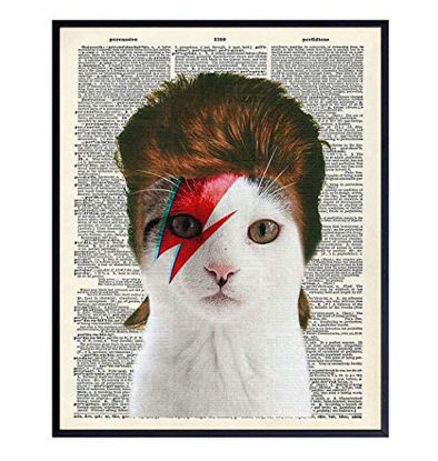 Picture of Poster of David Bowie Cat Wall Art - 8x10 Funny Upcycled Dictionary Cat Wall Decor for Vet, Veterinarian Office, Home, Bedroom - Unique Gift for 70s, 80s Punk Rock Music, Ziggy Stardust Fans