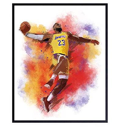 Picture of Lebron James Basketball Watercolor Wall Art Print - Unframed Photo - Great African American Home Decor or Gift For Art Lovers - Ready to Frame (8X10) Photo