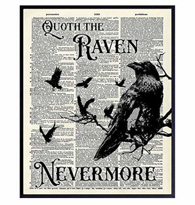 Picture of The Raven, Edgar Allan Poe, Nevermore - Medieval Decor - Gift for Wicca, Wiccan, Witchcraft, Occult Fan - Goth Room Decor - Gothic Home Decor - Creepy Scary Wall Art Picture - Halloween Decoration