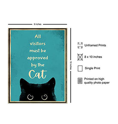 Picture of Cat Welcome Sign - Funny Cat Wall Decor - Cute Cat Poster - Cat Wall Art - Black Cat Decorations - Cat Home Decor - Cat Themed Gifts - Cat Lover Gifts for Women, Men - Cat Lover Gifts - Cat Lady