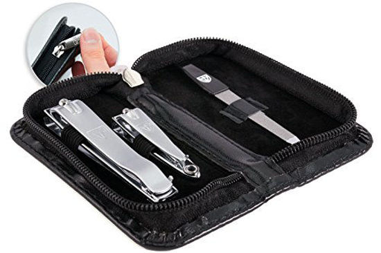 Picture of 3 Swords Germany - brand quality 3 piece manicure pedicure grooming kit set for professional finger & toe nail care tool clipper fashion leather case in gift box, Made by 3 Swords (00811)