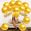 Picture of Big 22 Inch Metallic Gold Balloons - Pack of 12 | 360 Degree 4D Round Sphere Gold Foil Balloons | Mirror Finish Chrome Gold Balloons for Birthday, Wedding, Bachelorette, Baby Shower, New Year Balloons