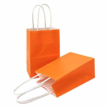 Picture of AZOWA Gift Bags Mini Small Kraft Paper Bags with Handles (4 x 2.4 x 6 in, Orange, 25 Pcs)