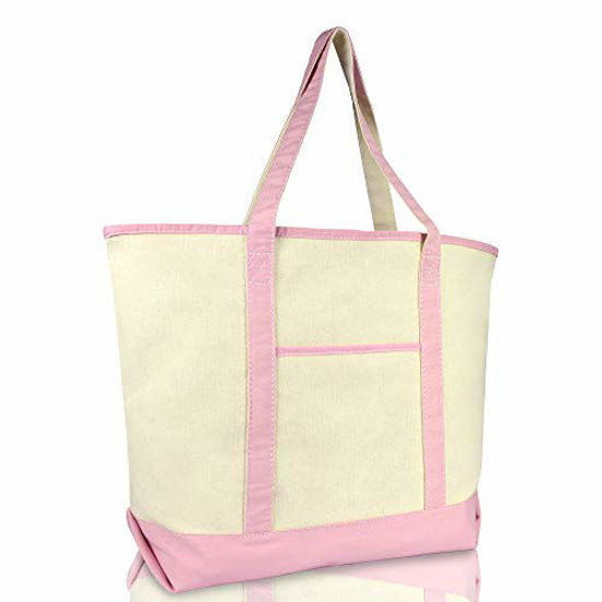 Picture of DALIX 22" Extra Large Shopping Tote Bag w Outer Pocket in Pink and Natural