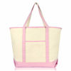 Picture of DALIX 22" Extra Large Shopping Tote Bag w Outer Pocket in Pink and Natural