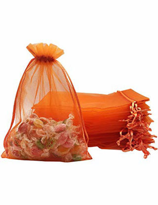 Picture of Jexila 100PCS Premium Sheer Organza Bags 5X7 inches Orange with Drawstring Jewelry Pouches Gift Bags for Wedding Party Favor Mesh Candy Gift Bags (Orange)