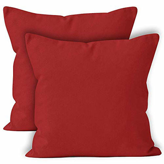 Picture of Encasa Homes Throw Pillow Cover 2pc Set - Deep Red - 20 x 20 inch Solid Dyed Cotton Canvas Square Accent Decorative Cushion Case for Couch Sofa Chair Bed & Home