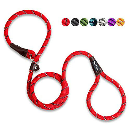 Picture of PetiFine 6 FT Slip Lead Dog Leash, Full Reflective Dog Training Leash, Heavy Duty Adjustable Pet Nylon Slip Rope Lead for Small Medium Large Dogs(Red)