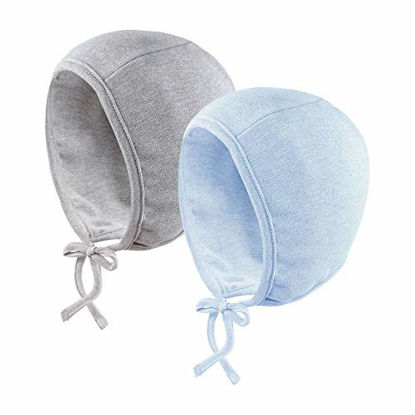 Picture of JANGANNSA Newborn Baby Hospital Hat Infant Set Head Cap Lovely Ears Belt Beanie 0-6Months (Blue+Gray)