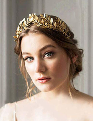 Picture of Chargances Goddess Leaf Headband Costumes Gold Leaf Branch Hair Band Crown Bridal Wedding Headpiece Bohemia Leaf Hairpiece for Women and Girls (Rose Gold)