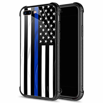 Picture of iPhone SE 2020 Case, iPhone 8 Case Blue line American Flag iPhone 7 Cases, Tempered Glass Back+Soft Silicone TPU Shock Protective Case for Apple iPhone 7/8/SE2