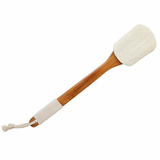 Picture of Leotruny 100% Natural Exfoliating Loofah with Long Wooden Handle Shower Back Brush (Off-White (1 Pack))