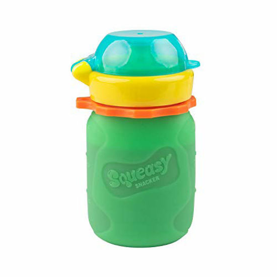 Picture of Green 3.5 oz Squeasy Snacker Spill Proof Silicone Reusable Food Pouch - for Both Soft Foods and Liquids - Water, Apple Sauce, Yogurt, Smoothies, Baby Food - Dishwasher Safe