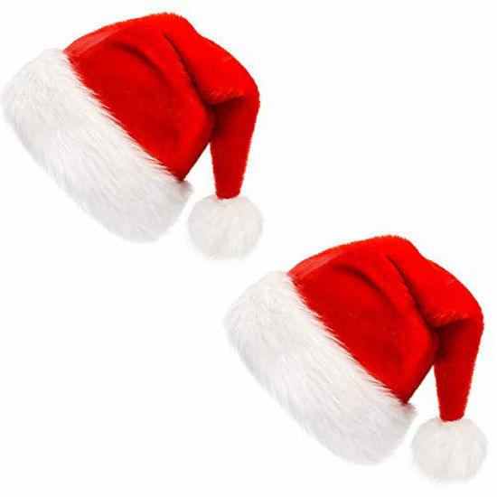 Picture of CCINEE Santa Hat for Kids,Christmas Santa Hats Velvet Plush Red Hat for Home Decoration Party Supplies,Pack of 2