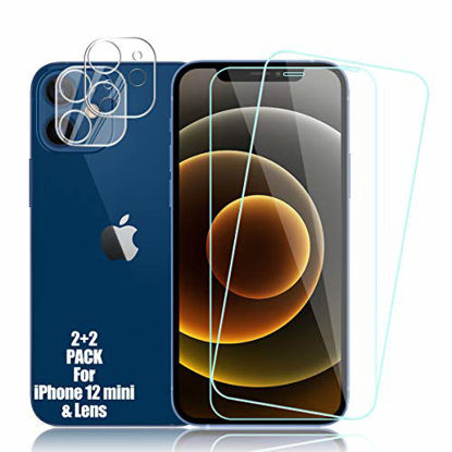 Picture of BIGFACE Compatible with iPhone 12 Mini Screen Protector + Camera Lens Protectors, [2 + 2 Pack] Premium HD Clear Tempered Glass, 3D Curved Anti-Bubble Accuracy Film For iPhone 12 Mini(5.4 Inch)