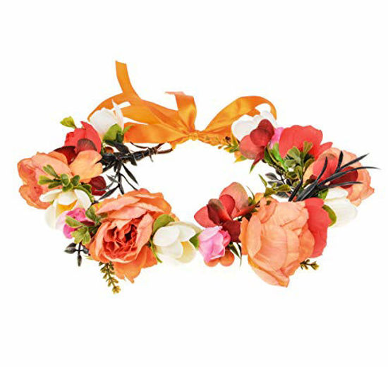 Picture of DDazzling Women Flower Headband Wreath Crown Floral Wedding Garland Wedding Festivals Photo Props (#Orange)