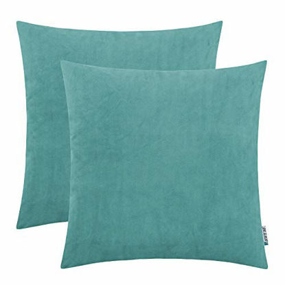 Picture of HWY 50 Throw Pillow Covers Set, for Couch Sofa Bed Bedroom Indoor 16 x 16 inch, Soft Cozy Velvt, Solid Decorative Square Throw Pillows Case Cushion Cover, Pack of 2 Turquoise