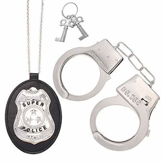 Picture of Beelittle Police Handcuffs Police Badge Role Play Set for Swat Detective FBI Halloween and Police Costume Dress up Party Favor Supplies (B)