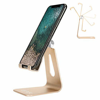 Picture of Adjustable Cell Phone Stand Urmust Phone Stand for Desk Cradle, Dock, Holder Compatible with iPhone 13 12 11 Pro Max Xs XR 8 X 7 6 6S Plus SE 5 5S 5C(Gold)