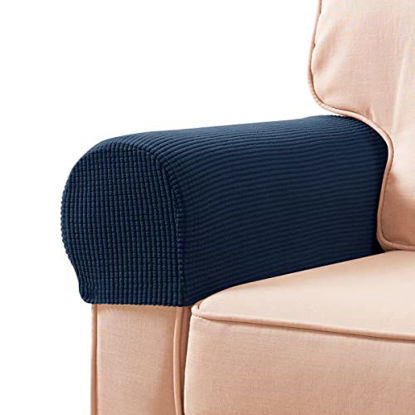 Picture of subrtex Stretch Armrest Covers Spandex Arm Covers for Chairs Couch Sofa Armchair Slipcovers for Recliner Sofa with Twist Pins 2pcs (Navy)