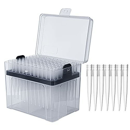 Picture of 1mL Pipette Tips - Four E's Scientific Universal 1000ul Pipette Tips Racked Non-pyrogenic DNAse/RNAse Free Autoclavable 1 Rack 96 Tips