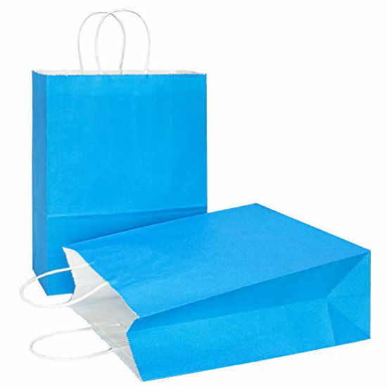 Picture of AZOWA Gift Bags Large Kraft Paper Bags with Handles (12.2 x 10.2 x 4.7 in, Blue, 12 Pcs)