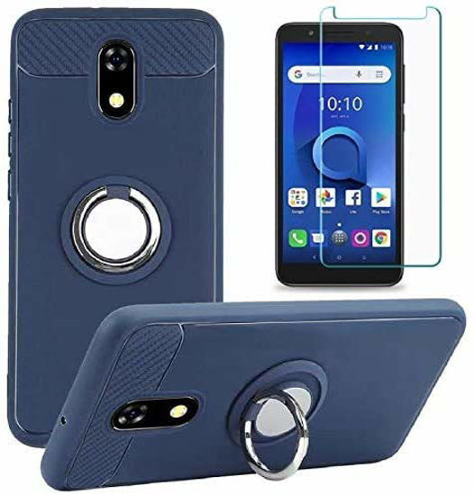 Picture of BLU View 2 Phone Case with Tempered Glass Screen Protector, Rotating Ring [Magnetic Car Mount] [Kickstand] Holder Soft TPU Protection Cover Case for BLU View 2 / B130DL (Blue)