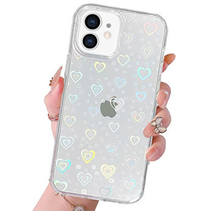 Picture of LSL for iPhone 12 Love Heart Case Cute Clear Glitter Heart Laser Pattern Design for Women Girly Soft Silicone Flexible TPU Shockproof Protection Cover Case for iPhone 12/iPhone 12 Pro 6.1 Inch 2020