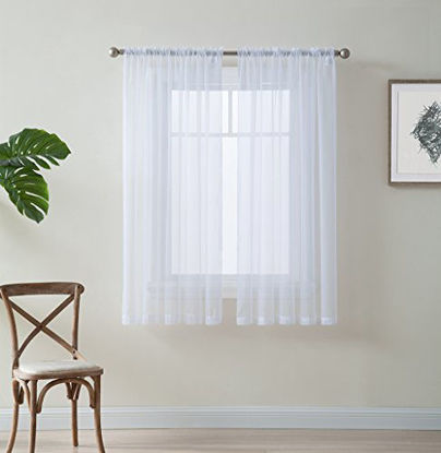 Picture of HLC.ME White Window Curtain Sheer Voile Panels for Small Windows, Kitchen, Living Room and Bedroom (54 x 54 inches Long, Set of 2)