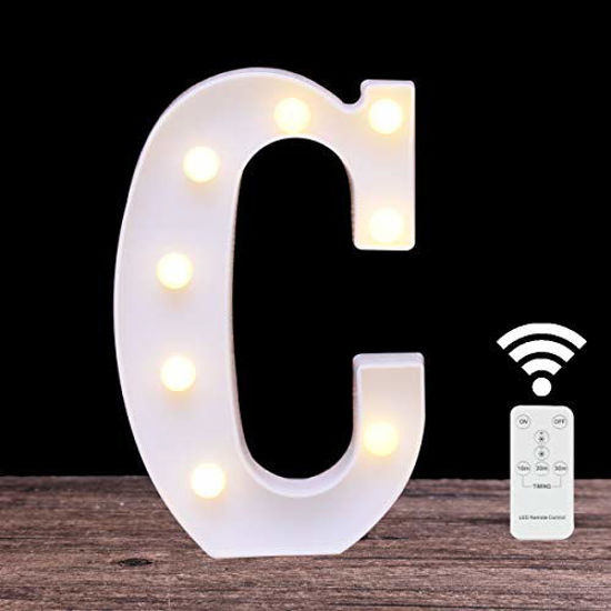 Picture of LED Marquee Letter Lights 26 Alphabet Light Up Name Sign Remote Control Letters Lamp for Wedding Birthday Party Battery Powered Christmas Lamp Home Bar Decoration (Letter C-Remote Control)