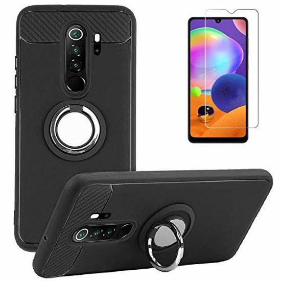 BLU G90 Pro Case with Tempered Glass Screen Protector Rotating Ring Magnetic Car Mount 360 Kickstand Holder Fashion Soft TPU Protection Cover